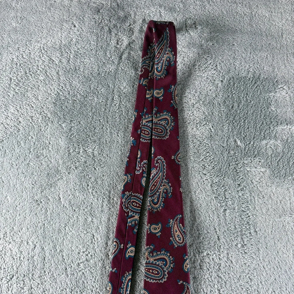 Burgundy Paisley Silk Blend Necktie Teal Tan Navy Pattern Mens Formal Tie